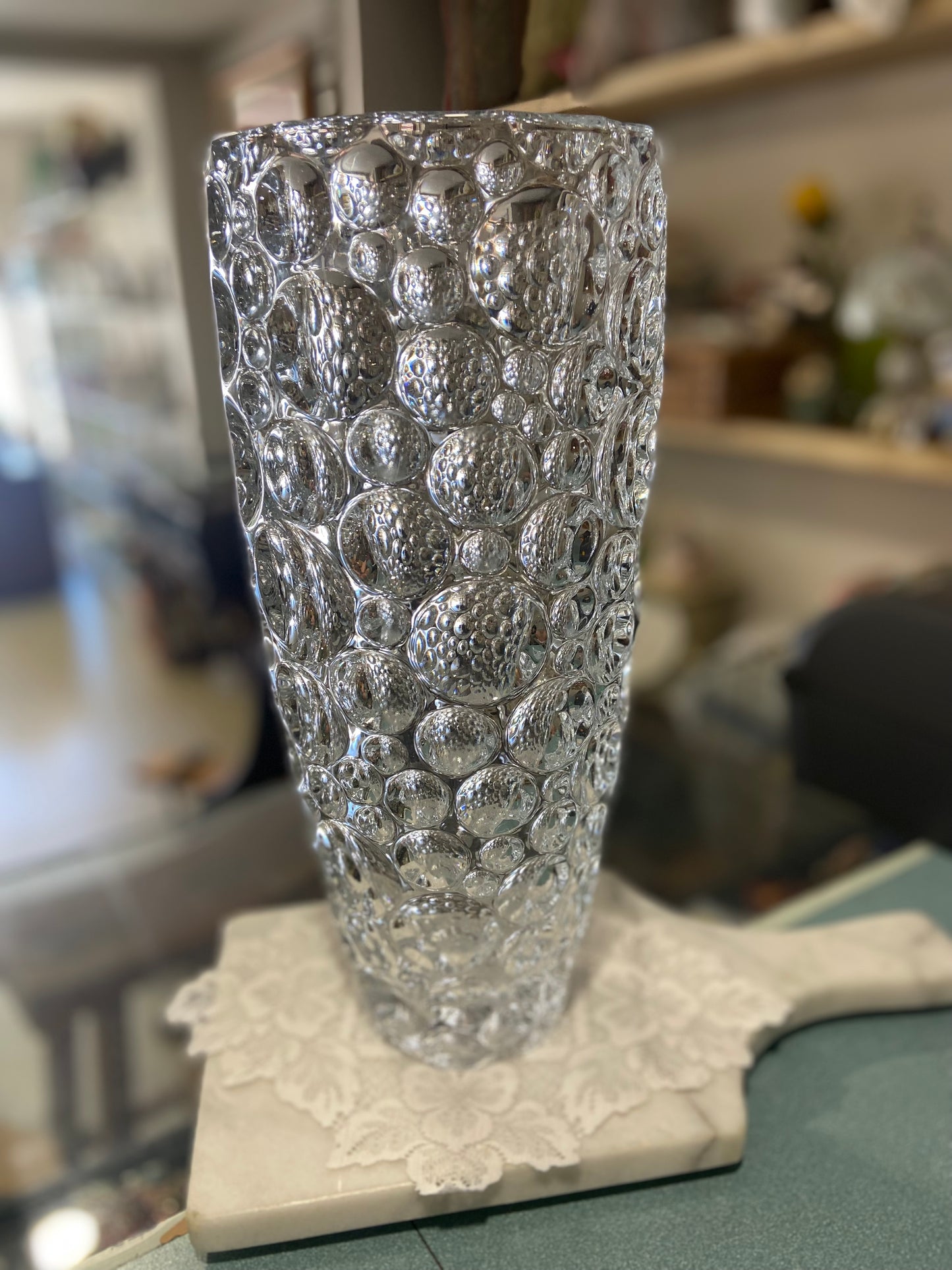 Tall Czechoslovakian Crystal Inverted Bubble Vase