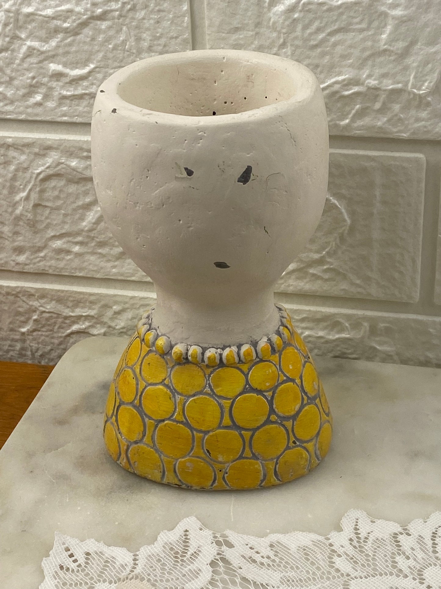 Small Hand Painted Concrete Head Planter / Candle Votive
