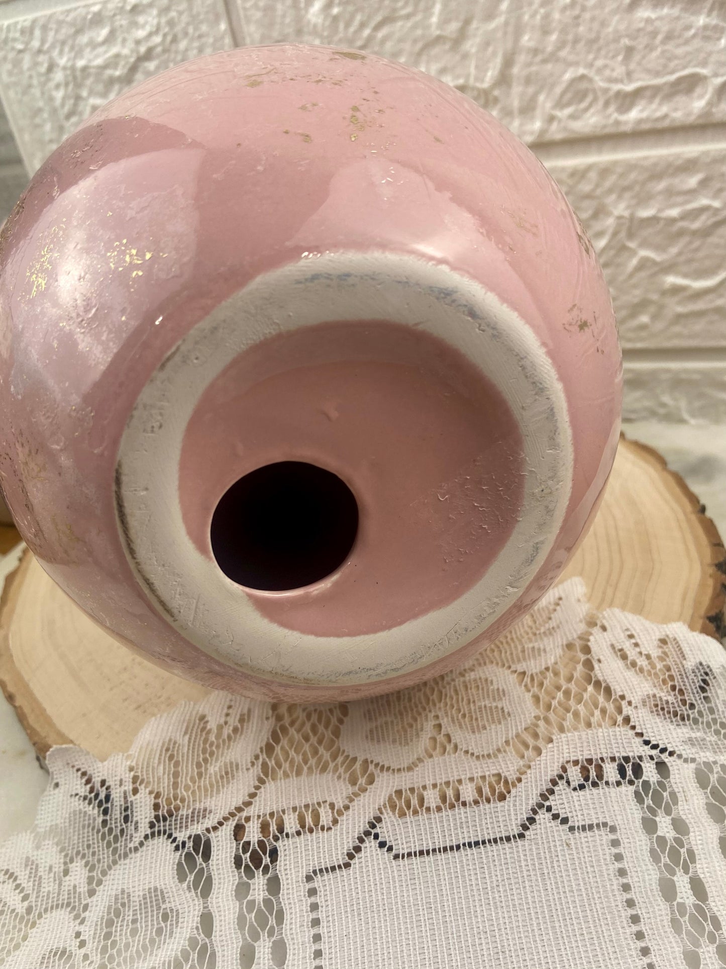 Large Pink Ceramic Easter Egg with Gold Speckled Pattern