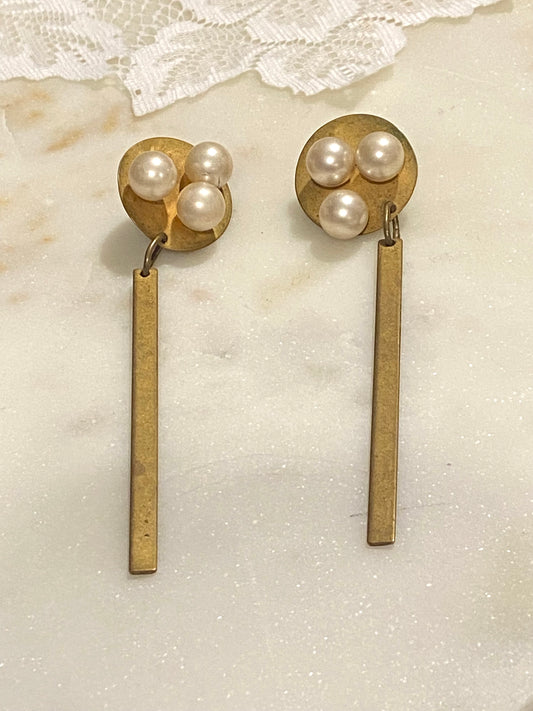 Brass Earrings with Pearls by Martha Sturdy