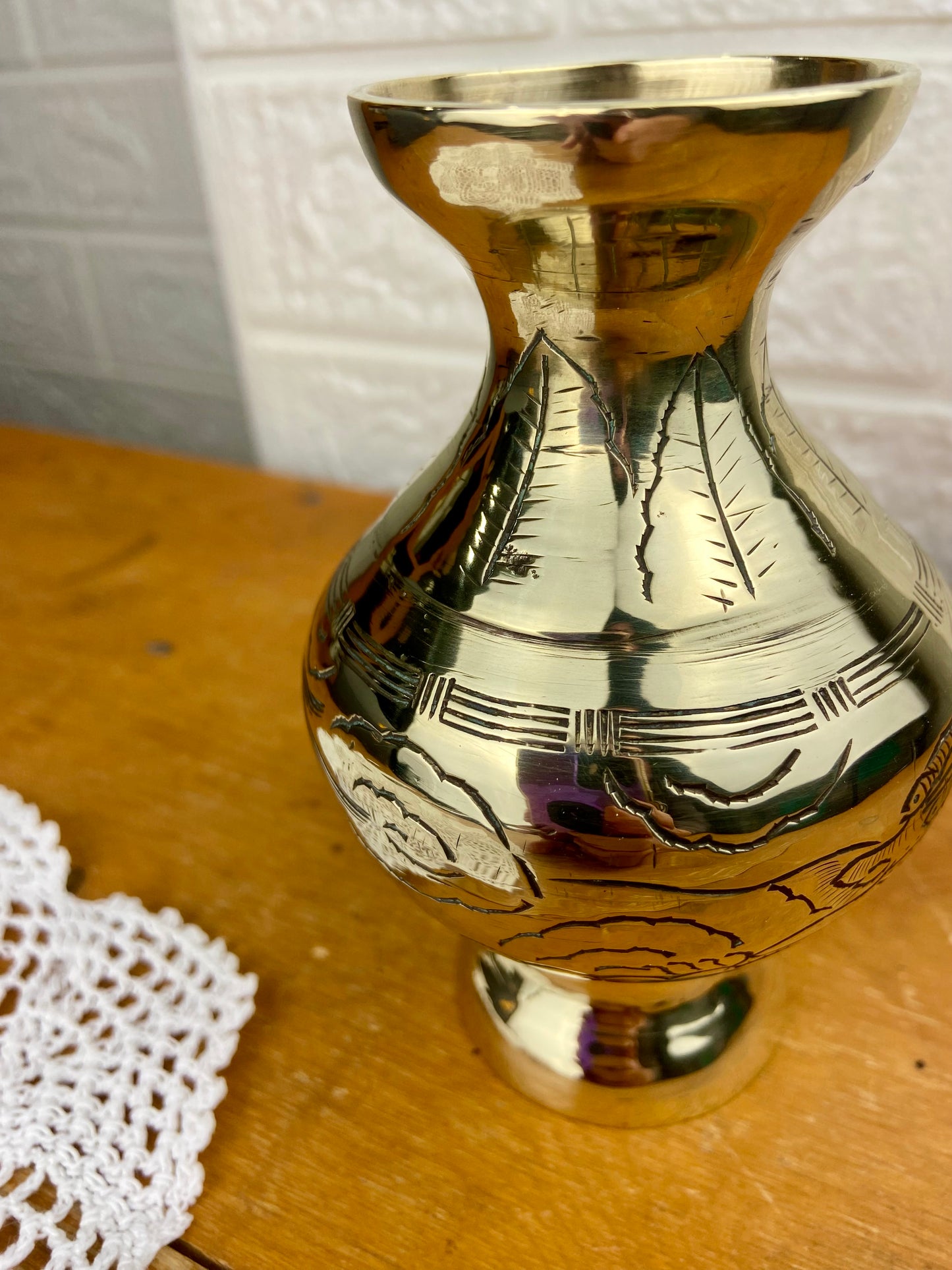 5” Etched Polished Brass Vase