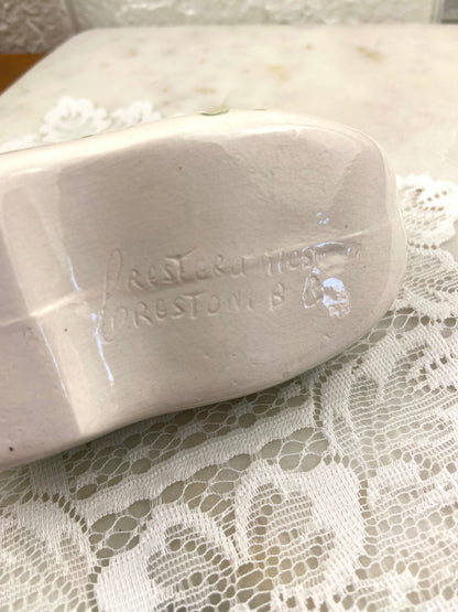Hand Painted Green and Cream Ceramic Clog by Cresteramics, BC