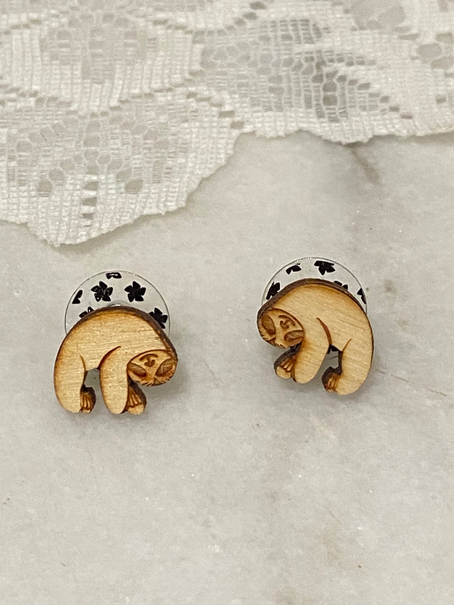 Laser Cut Wooden Sloth Earrings [Posts]