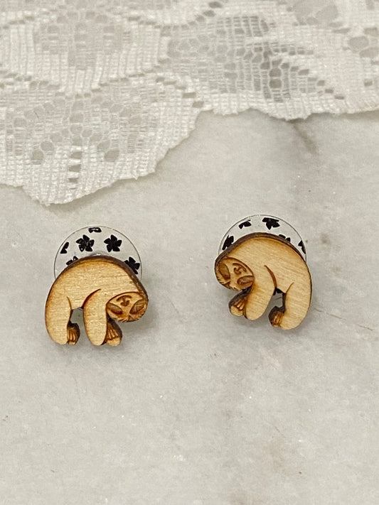 Laser Cut Wooden Sloth Earrings [Posts]
