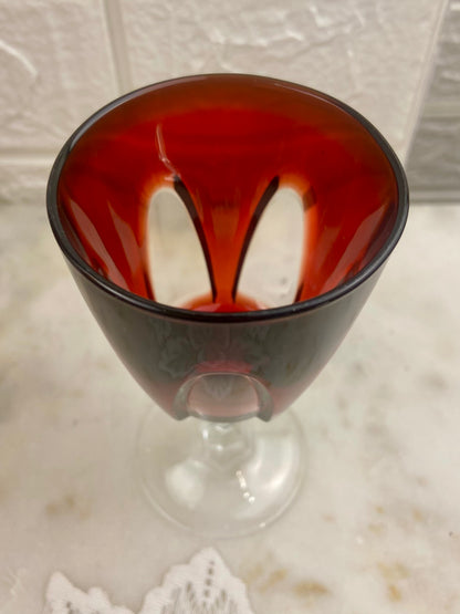 Ruby Red Cut-to-Clear ‘Gothic Arches’ Crystal Goblet by Cristal d'Arques-Durand |