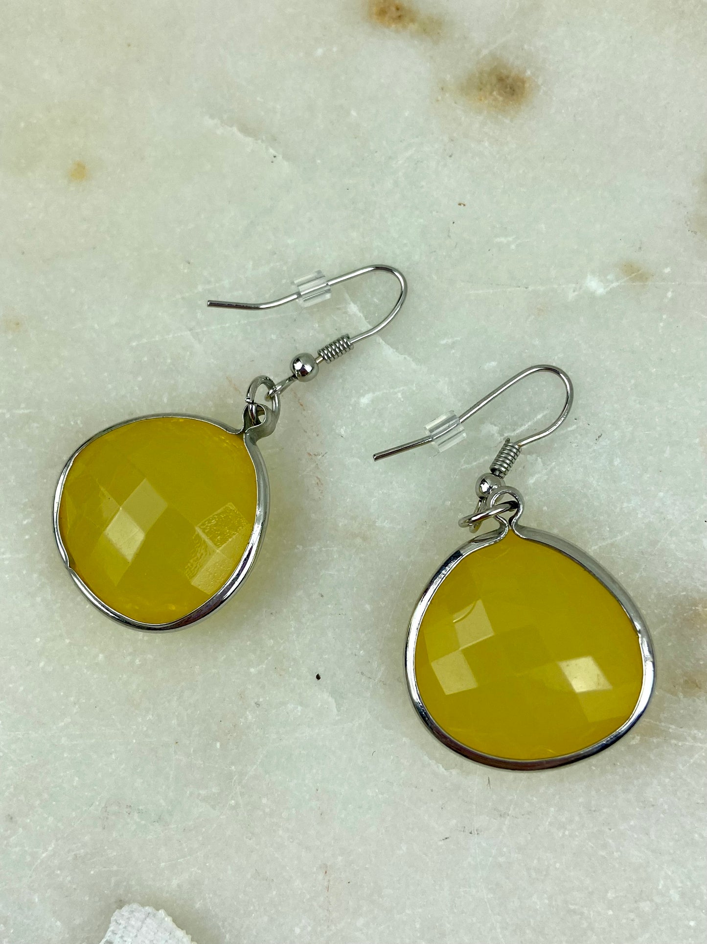 Yellow Faceted Dangle Earrings [Hooks]