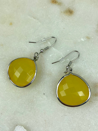 Yellow Faceted Dangle Earrings [Hooks]