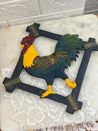 Hand Painted Cast Iron Rooster Trivet