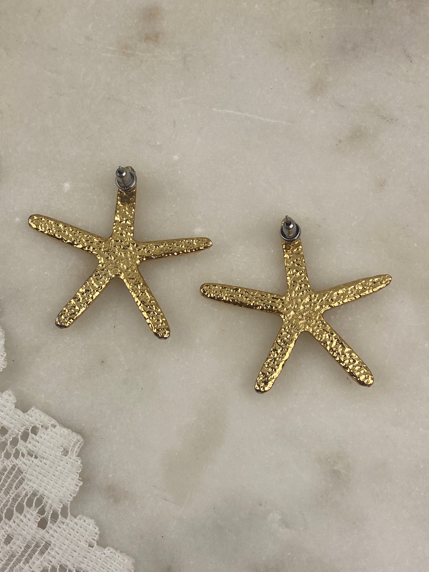Gold-Tone Textured Metal Starfish Earrings [Posts]