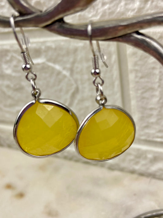 Yellow Faceted Dangle Earrings [Hooks]