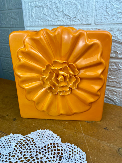 Orange Ceramic Vase with 3D Flower