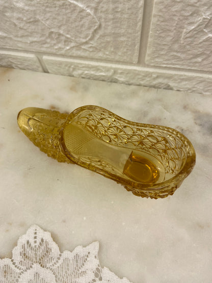Victorian Era Amber Glass Slipper by George Duncan & Sons | Antique EAPG
