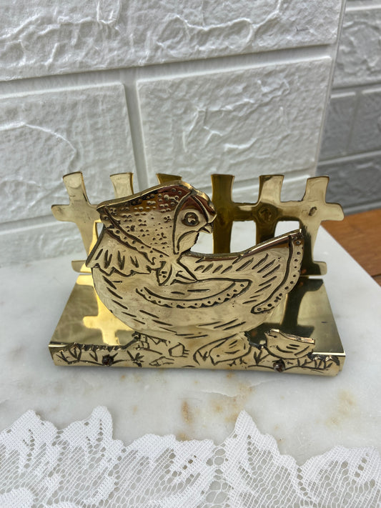 Polished Brass Hen and Chick Napkin Holder