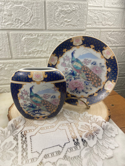 Small Ceramic Plate with Peacock / Lyrebird and Mountain Design