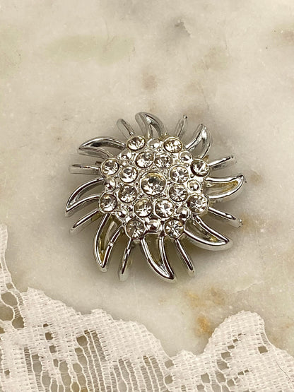 Silver-Tone Sunburst Brooch with Rhinestones