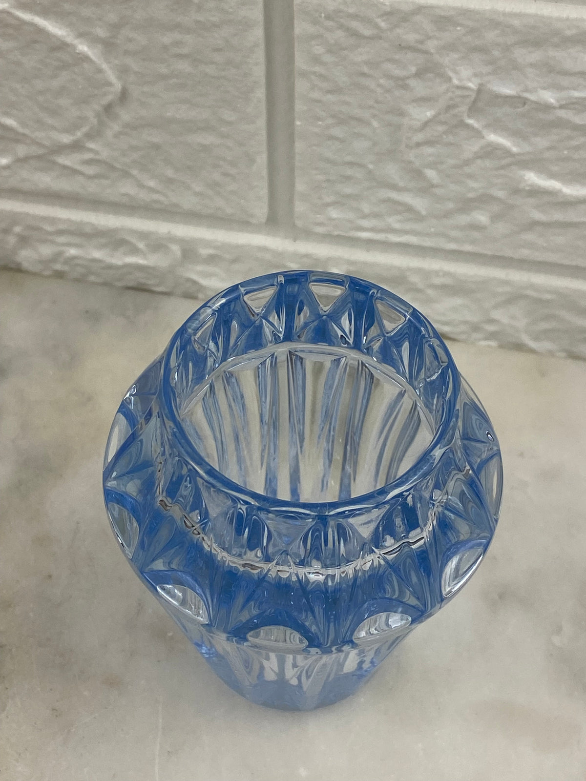 Cone-Shaped, Ribbed Blue Glass Candle Votive / Vase with Waffle Base