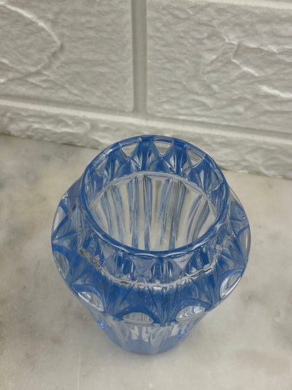 Cone-Shaped, Ribbed Blue Glass Candle Votive / Vase with Waffle Base