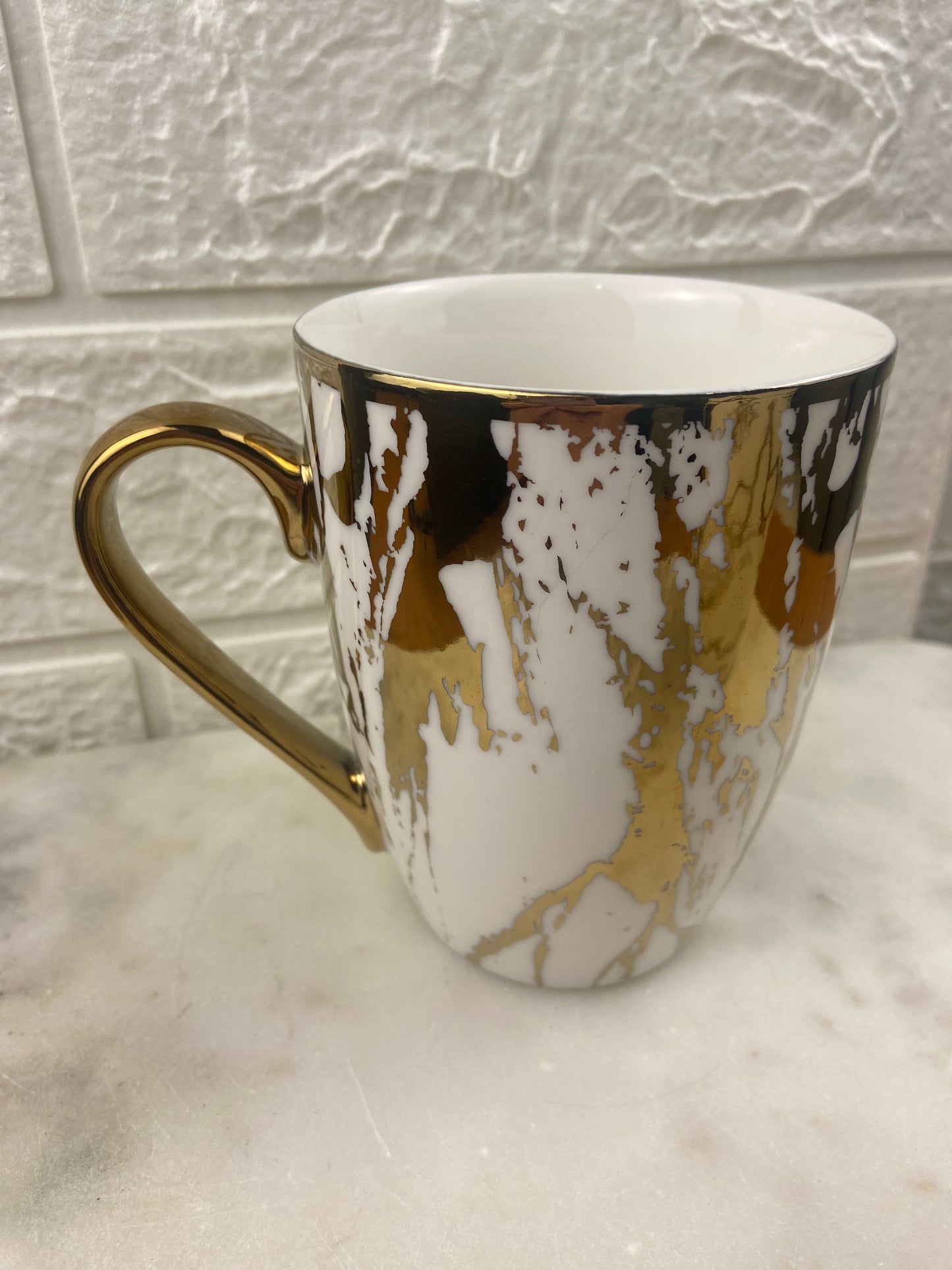 White and Gold-Tone Marbled Coffee Mug by Certified International
