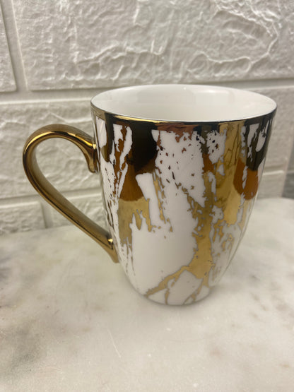 White and Gold-Tone Marbled Coffee Mug by Certified International