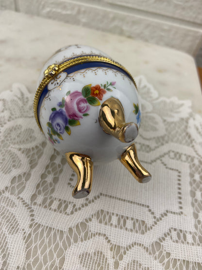 Footed Porcelain Egg-Shaped Trinket Box