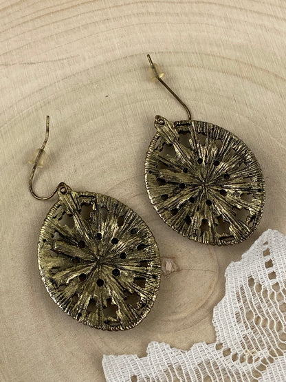 Large Beaded Oval Earrings with Faceted Turquoise & Amber Stones by Iron Orchid Studio [Hooks]