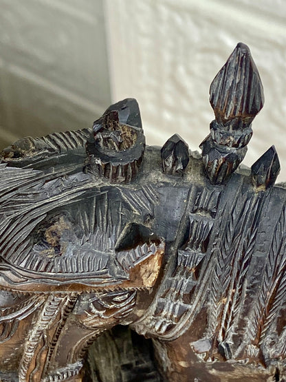 Carved Wooden Sculpture | Asiatic Warrior on War Horse