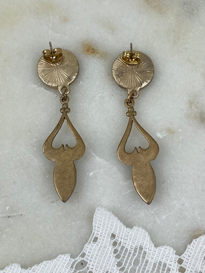 Gold-Tone Sparkly Disk Earrings with Teardrop Mother of Pearl Dangles for Pierced Ears [Posts]