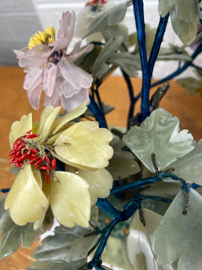 Carved Jade Bonsai Plant with Colourful Jade Flowers