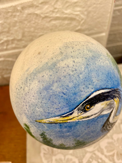 Original Heron Painting on Ostrich Egg