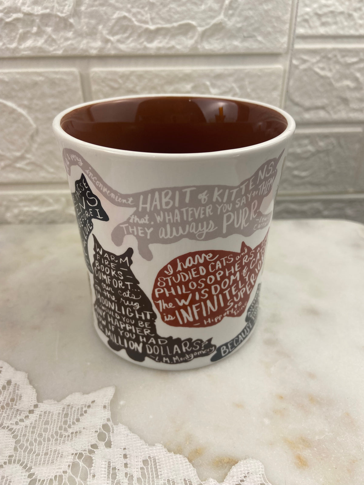 Literary Cat Coffee Mug Featuring 9 x Cat Silhouettes with Literary Quotes About Cats
