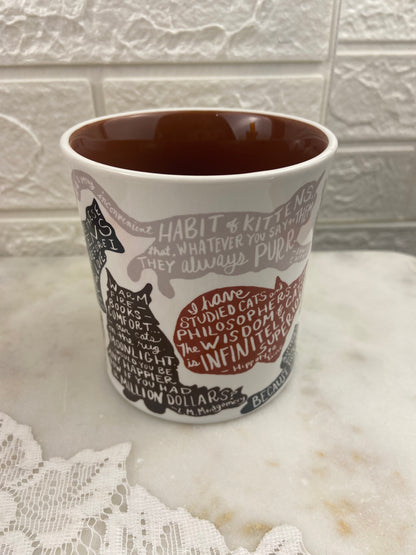 Literary Cat Coffee Mug Featuring 9 x Cat Silhouettes with Literary Quotes About Cats