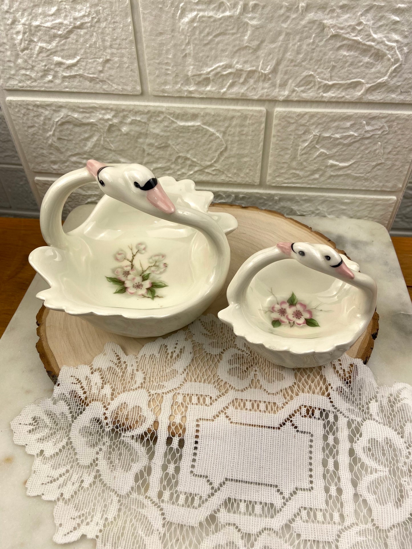 Entwined Swans Porcelain Basket Trinket Dish