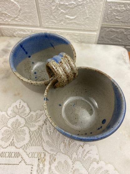 Handmade Speckled Double Condiment Dish with Loop Handle | Studio Pottery