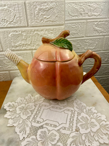 Hand Painted Block Molde Peach Teapot by Barbara Eigen