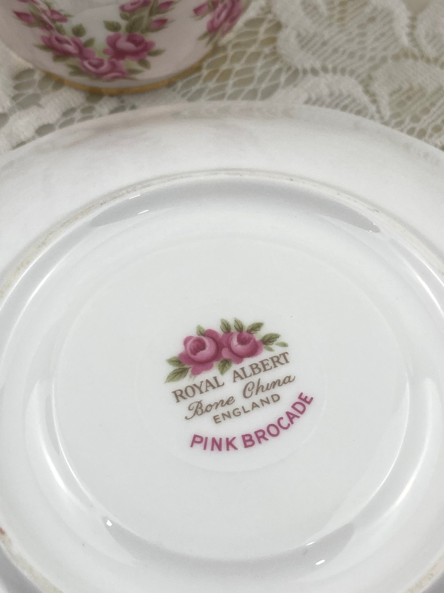 Royal Albert Bone China Saucer | Pink Brocade Pattern