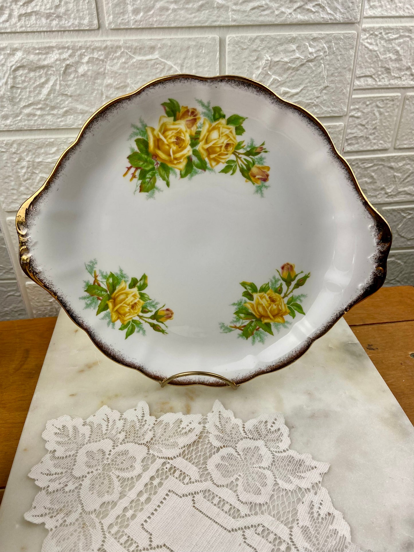 Royal Albert Bone China Round Serving Platter with Tab Handles | Tea Rose Pattern