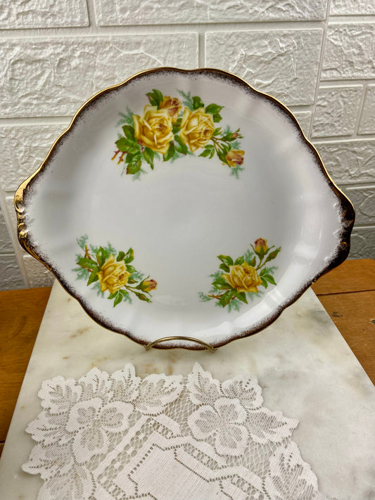 Royal Albert Bone China Round Serving Platter with Tab Handles | Tea Rose Pattern