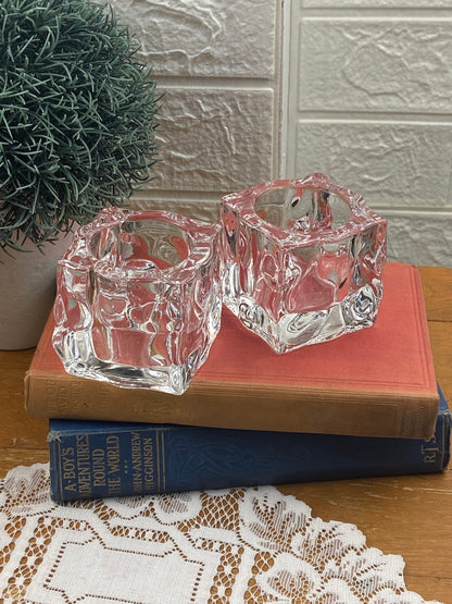 Square Rippled ‘Ice Cube’ Crystal Candle Votive by Partylite