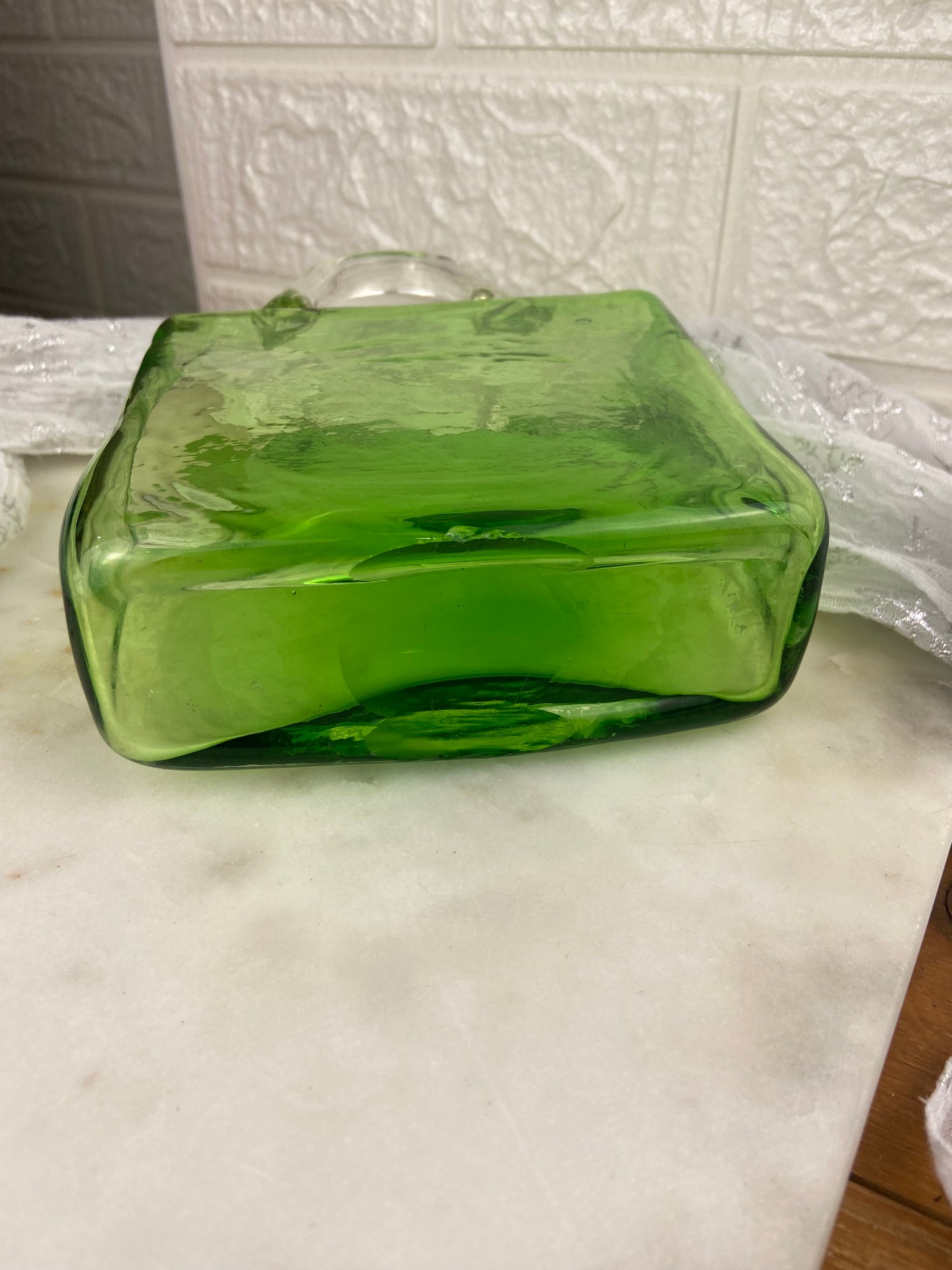 Hand Blown / Hand Turned Green Glass Purse