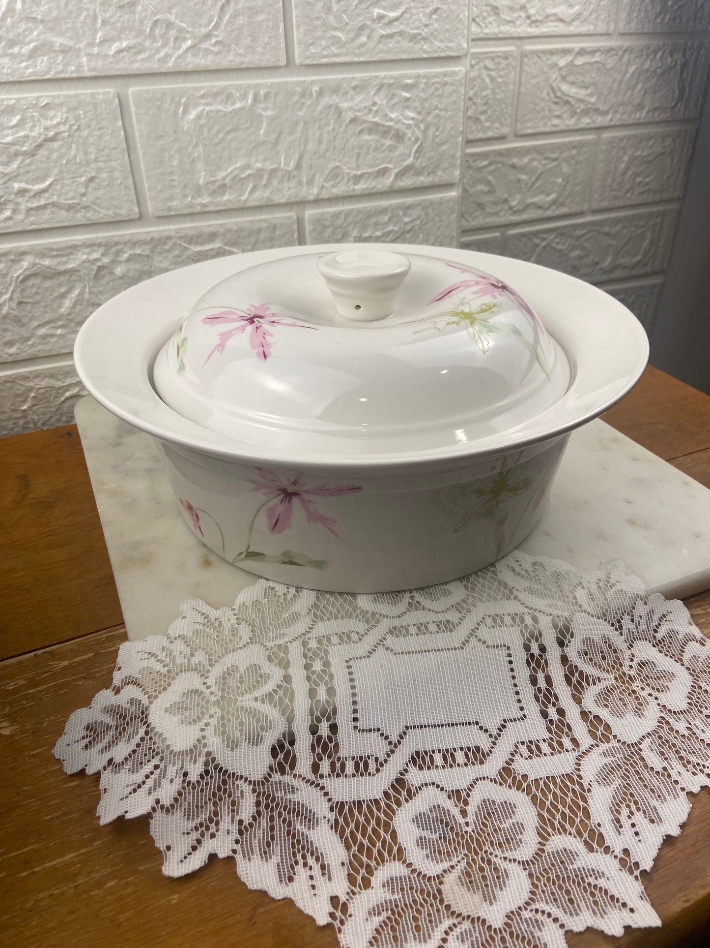 Ceramic Lidded Serving Dish by Life at Home | Pink Floral Pattern