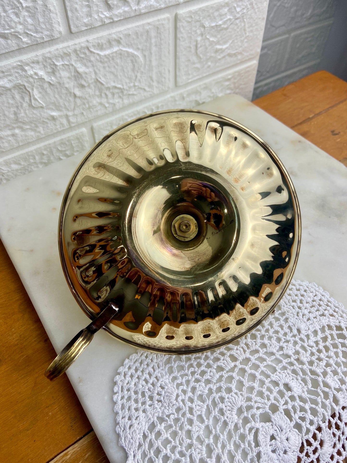 Polished Brass Candlestick Holder with Ring Handle