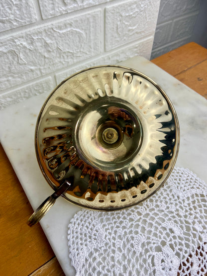 Polished Brass Candlestick Holder with Ring Handle