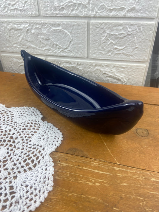 Handmade Navy Blue Pottery Canoe