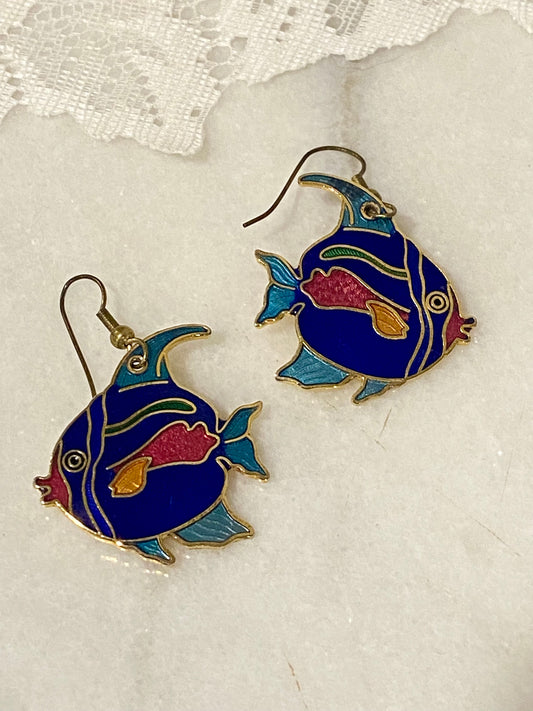 Cloisonné Enamel Fish Earrings [Hooks]