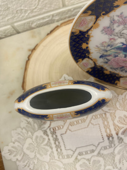 Small Ceramic Vase with Peacock / Lyrebird and Mountain Design