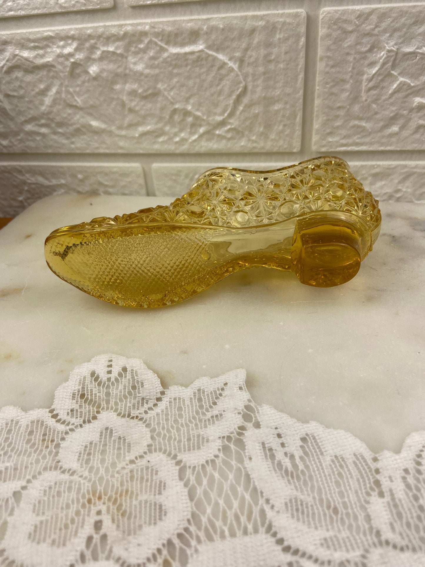 Victorian Era Amber Glass Slipper by George Duncan & Sons | Antique EAPG