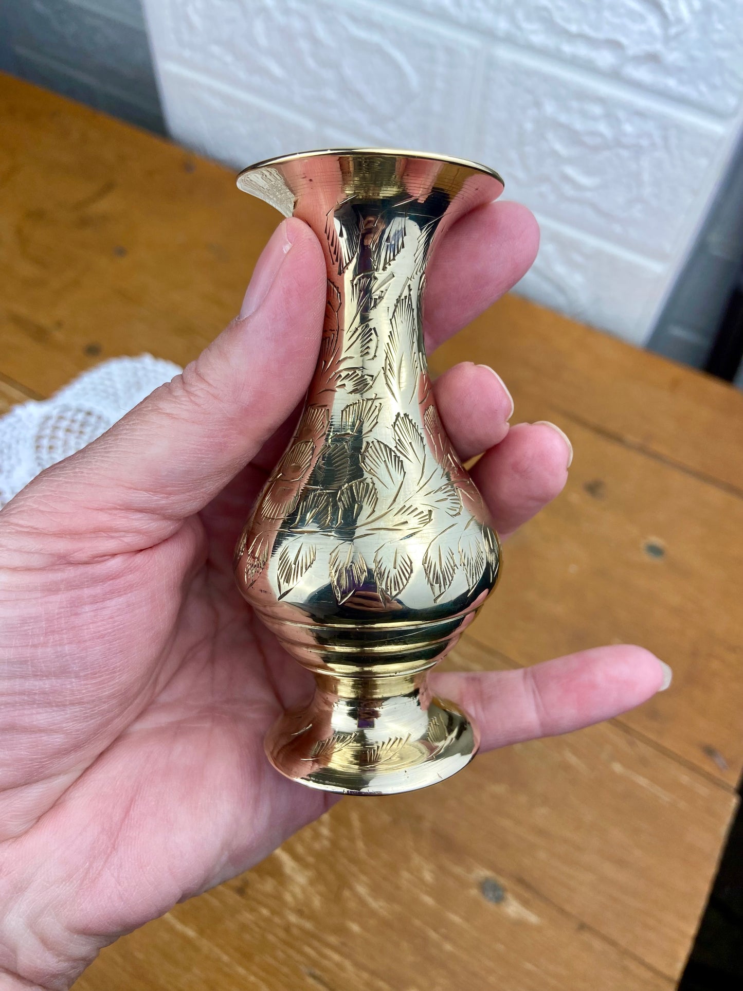 4" Etched Polished Brass Bud Vase