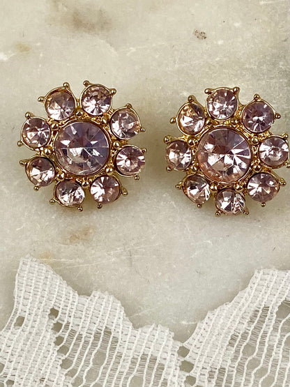Gold Tone Earrings with Pink Rhinestones [Posts]