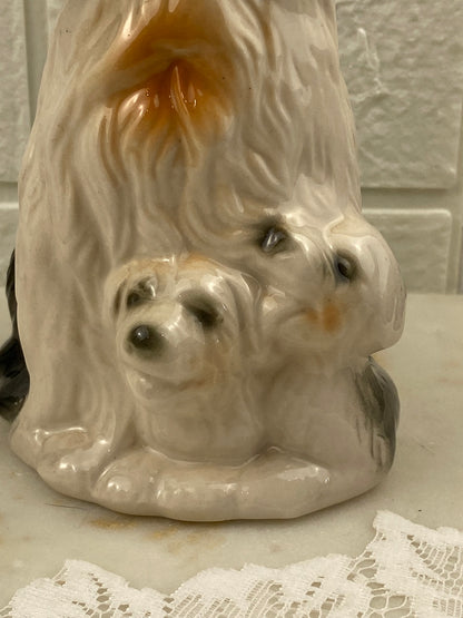 Hand Painted Porcelain Sheepdog with Puppies