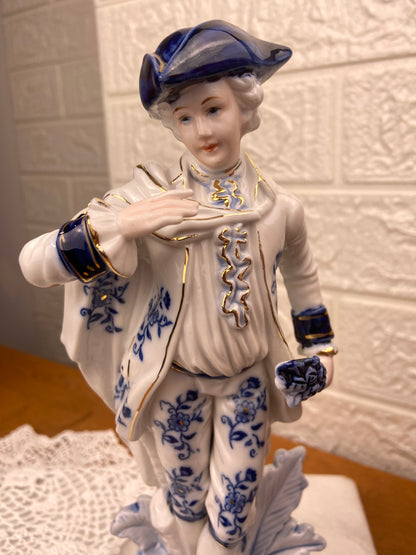 Blue & White Porcelain Figurine | Man in Cape
